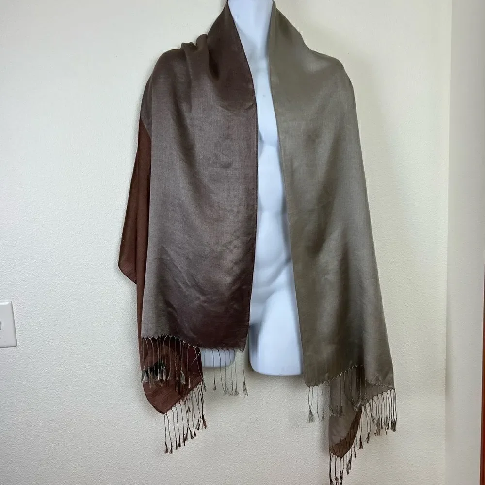Books and Bygones 100% Silk. Made in Florence, Italy. Large Scarf / Shawl. Brown